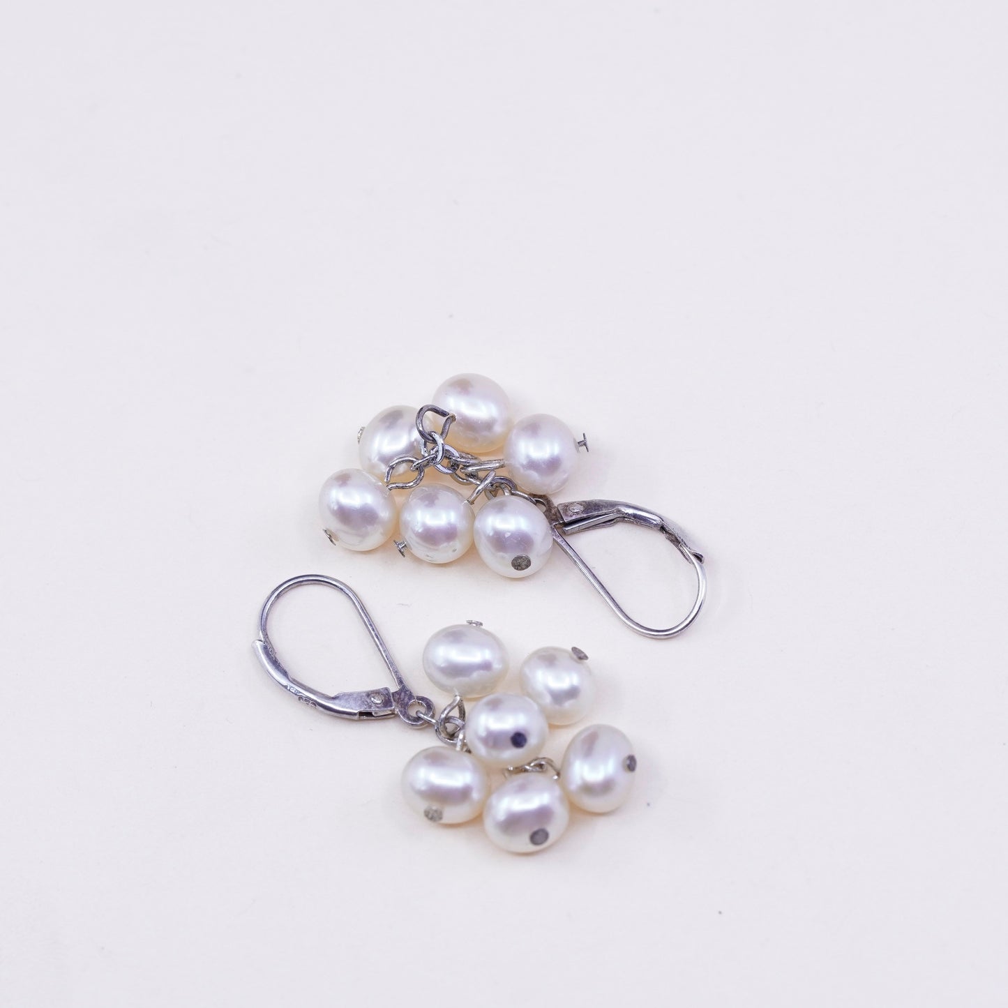 Vintage Sterling 925 silver handmade earrings with cluster pearl