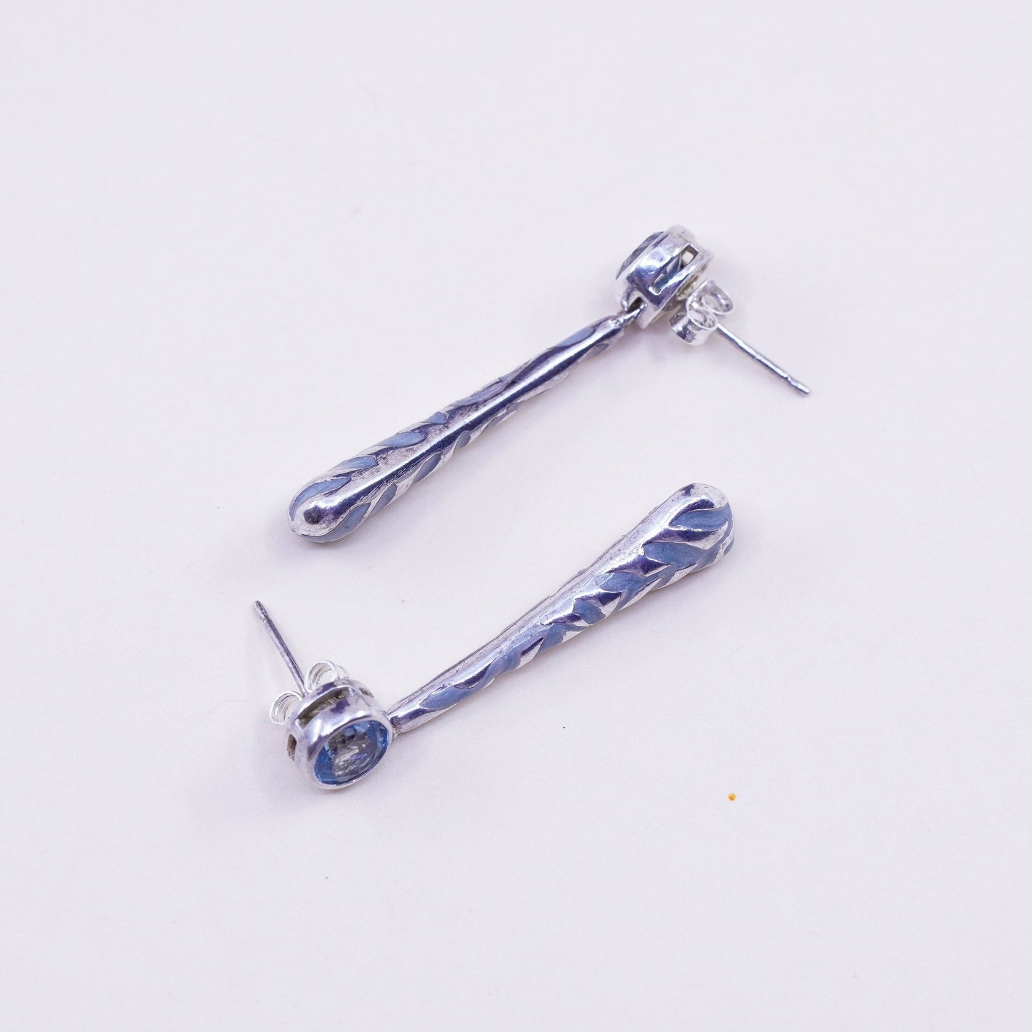 Vintage sterling silver handmade earrings, 925 teardrop with enamel inlay