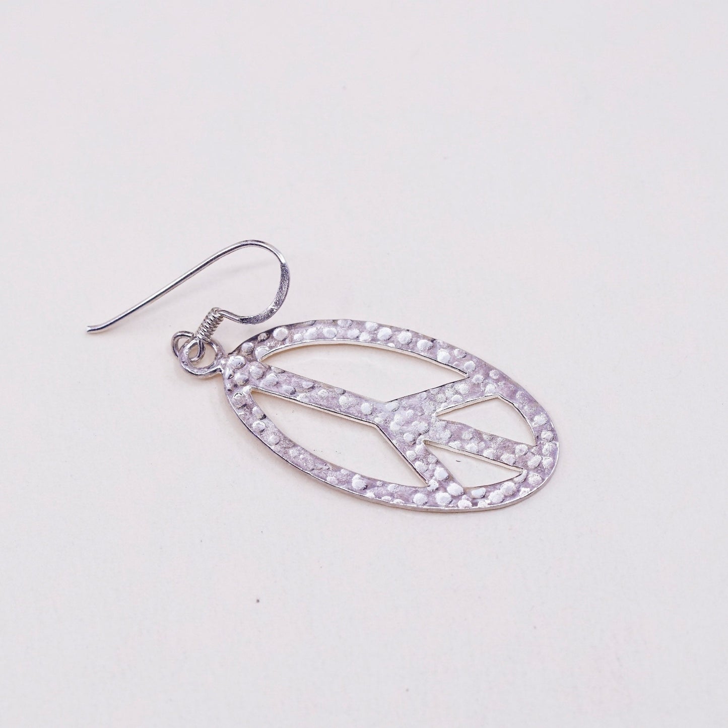 Vintage Sterling 925 Silver Hammered peace CND sign Earrings