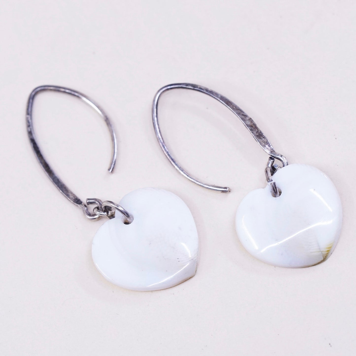 Vintage sterling silver handmade earrings, 925 with heart shell dangles