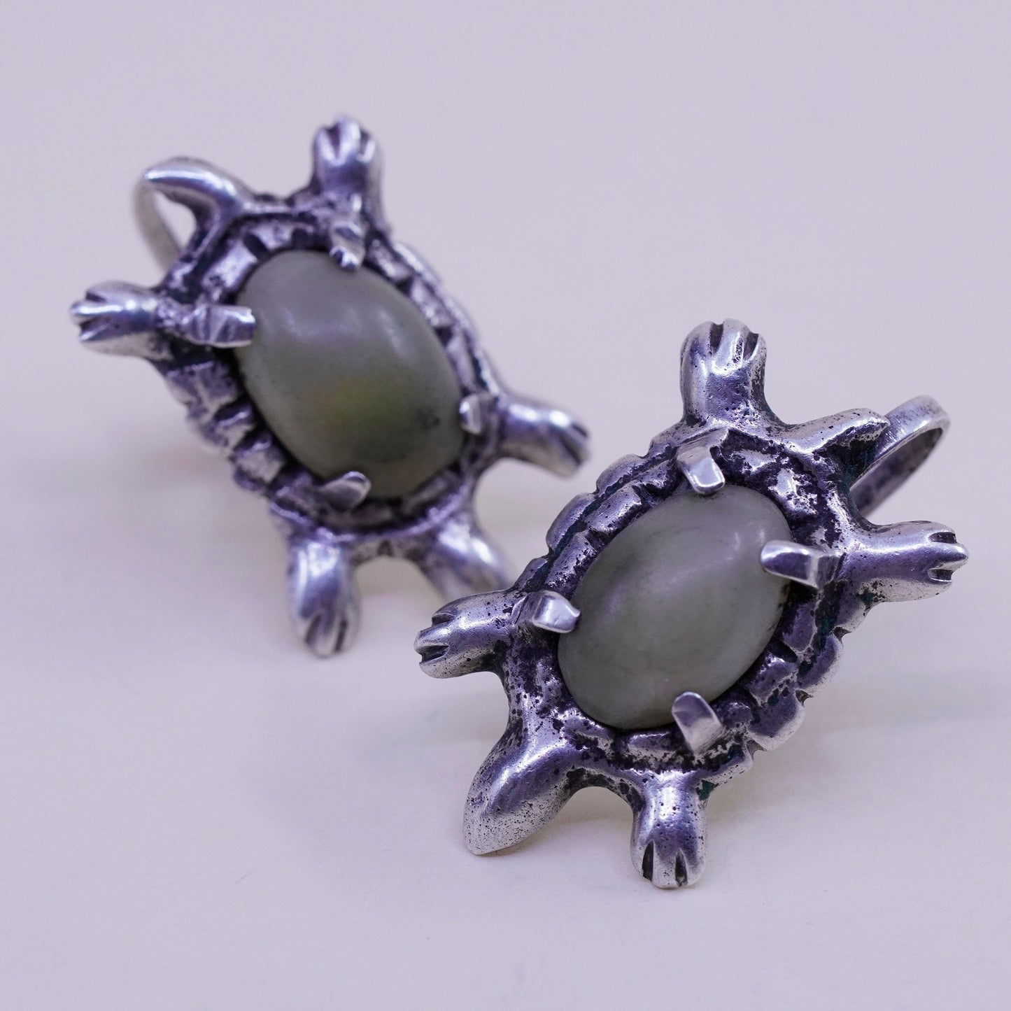 Vintage Sterling 925 silver handmade screw back turtle earrings with jasper