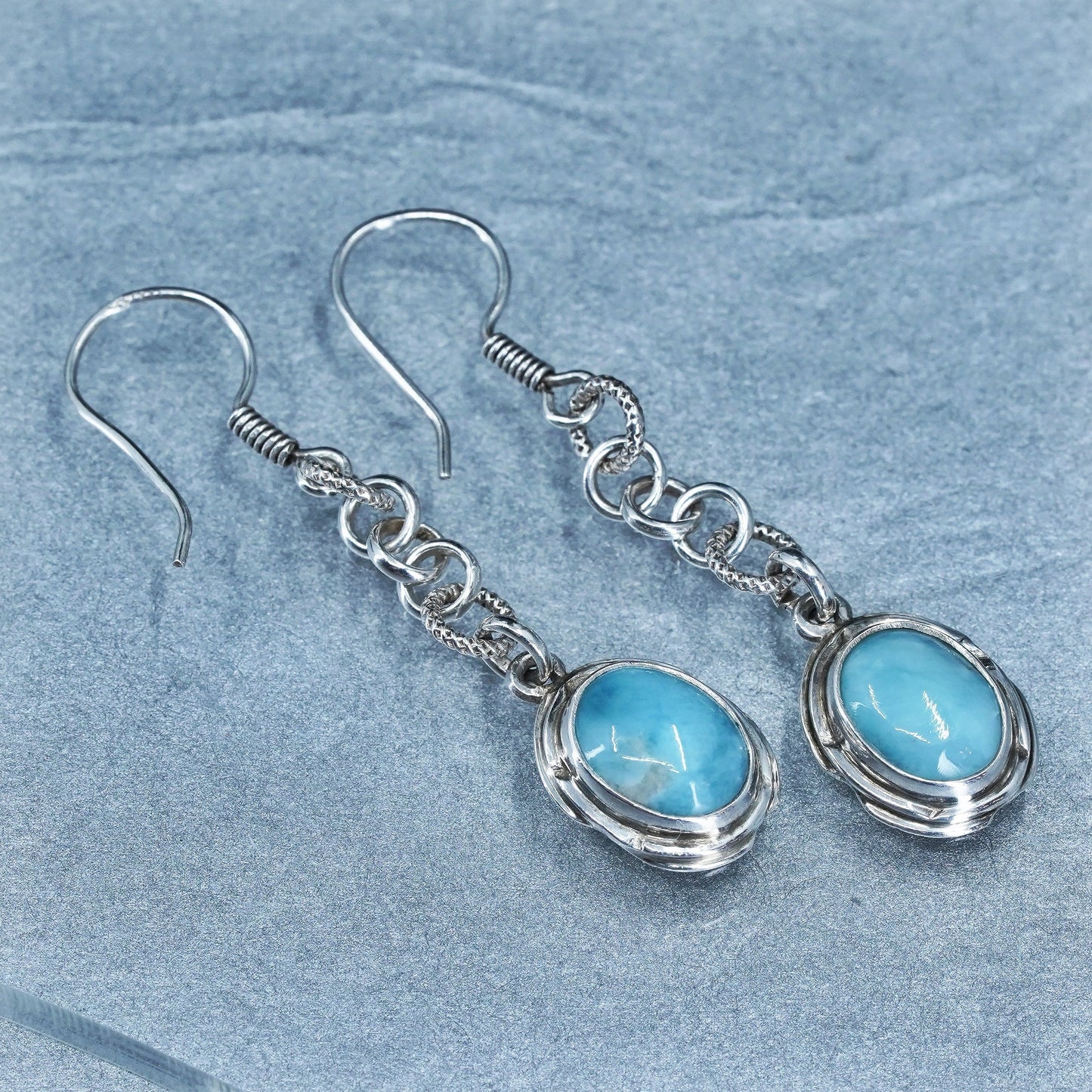 Vintage Sterling 925 silver handmade earrings with blue Larimar