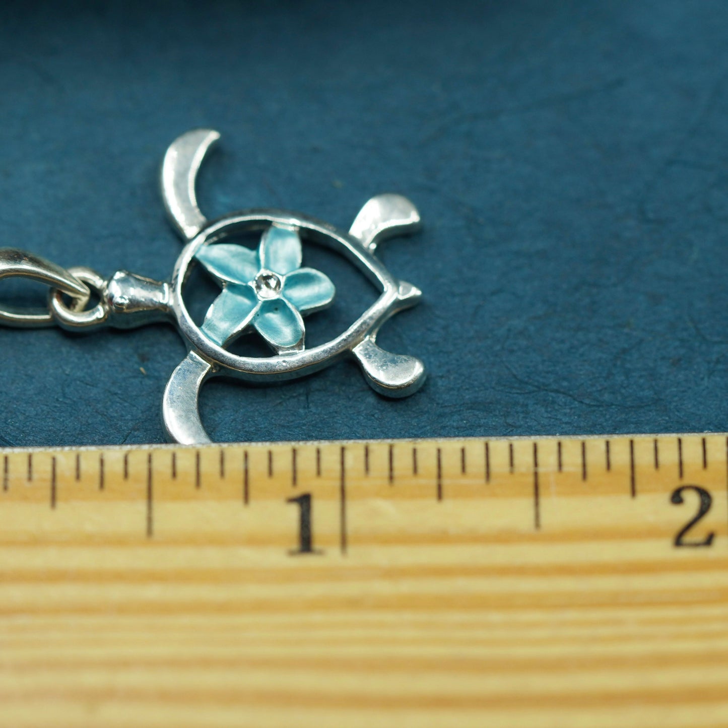 Sterling silver handmade pendant, 925 sea turtle charm with plumeria flower cz