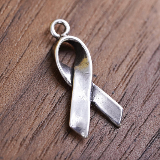 Native American 925 sterling silver handmade breast cancer cure charm, ribbon