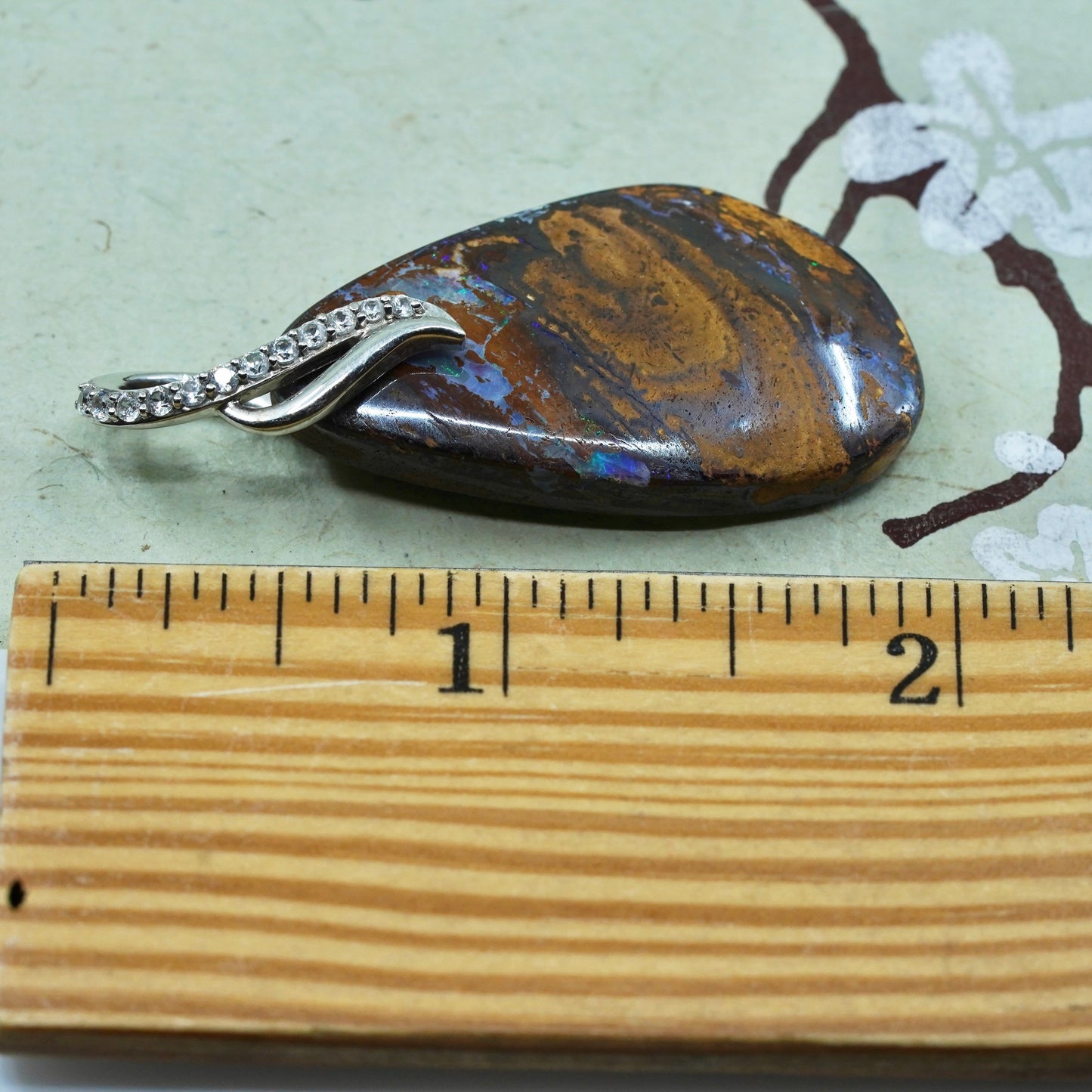 Vintage sterling silver 925 pendant with teardrop matrix Boulder Opal diamond