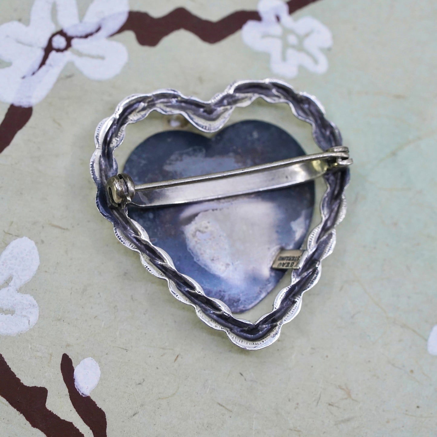 Vintage Beau Sterling silver handmade brooch, blank 925 silver heart pin