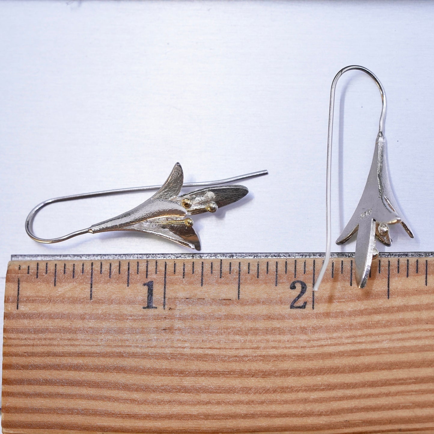 Vintage Sterling silver handmade earrings, Lily flower dangles