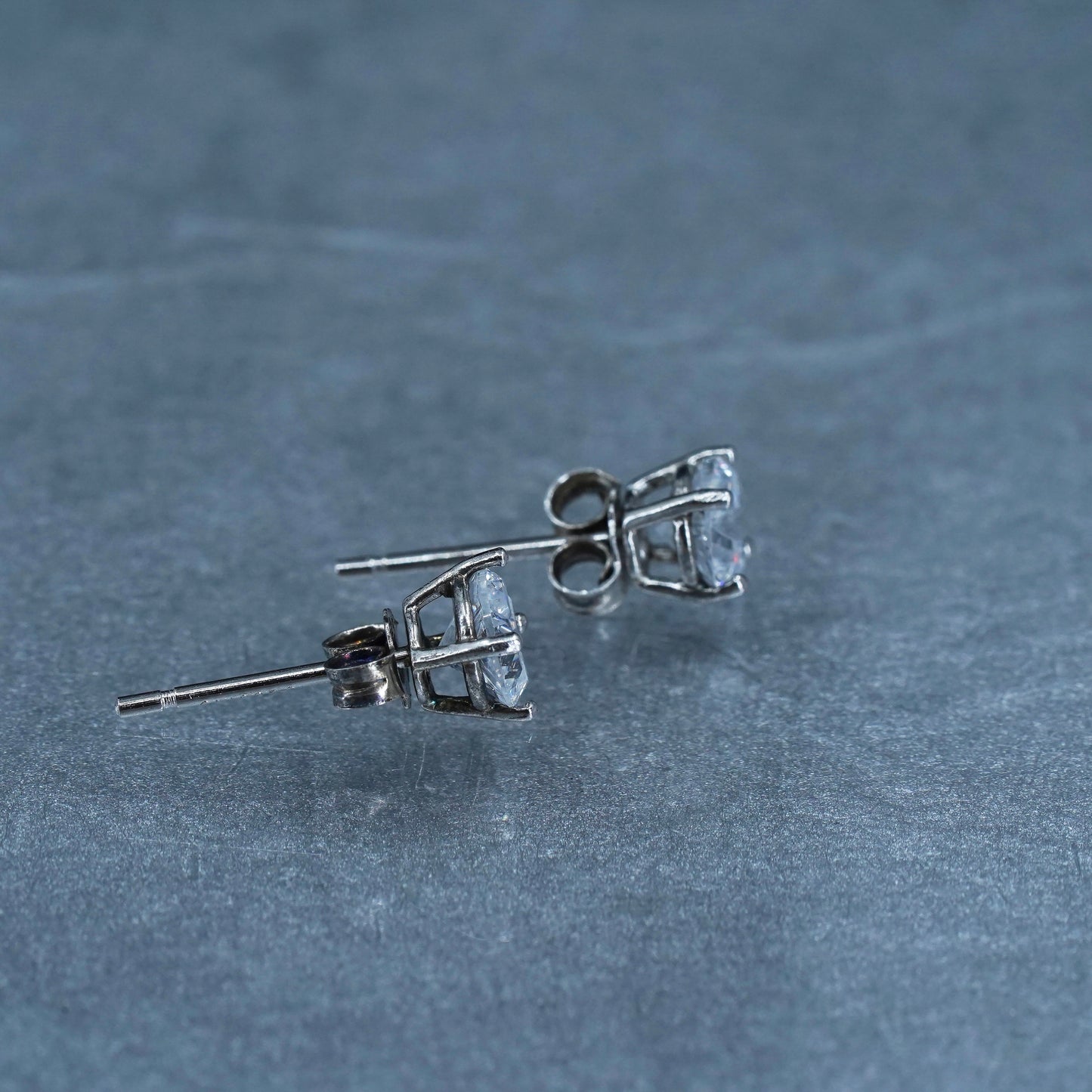 4mm, Vintage Sterling 925 silver handmade earrings, square cz studs