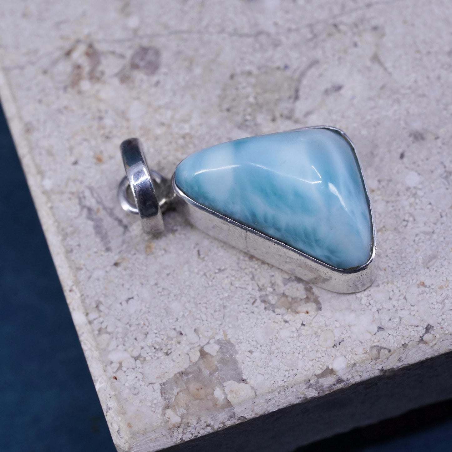 Vintage Sterling 925 Silver Handmade Pendant with pyramid Larimar