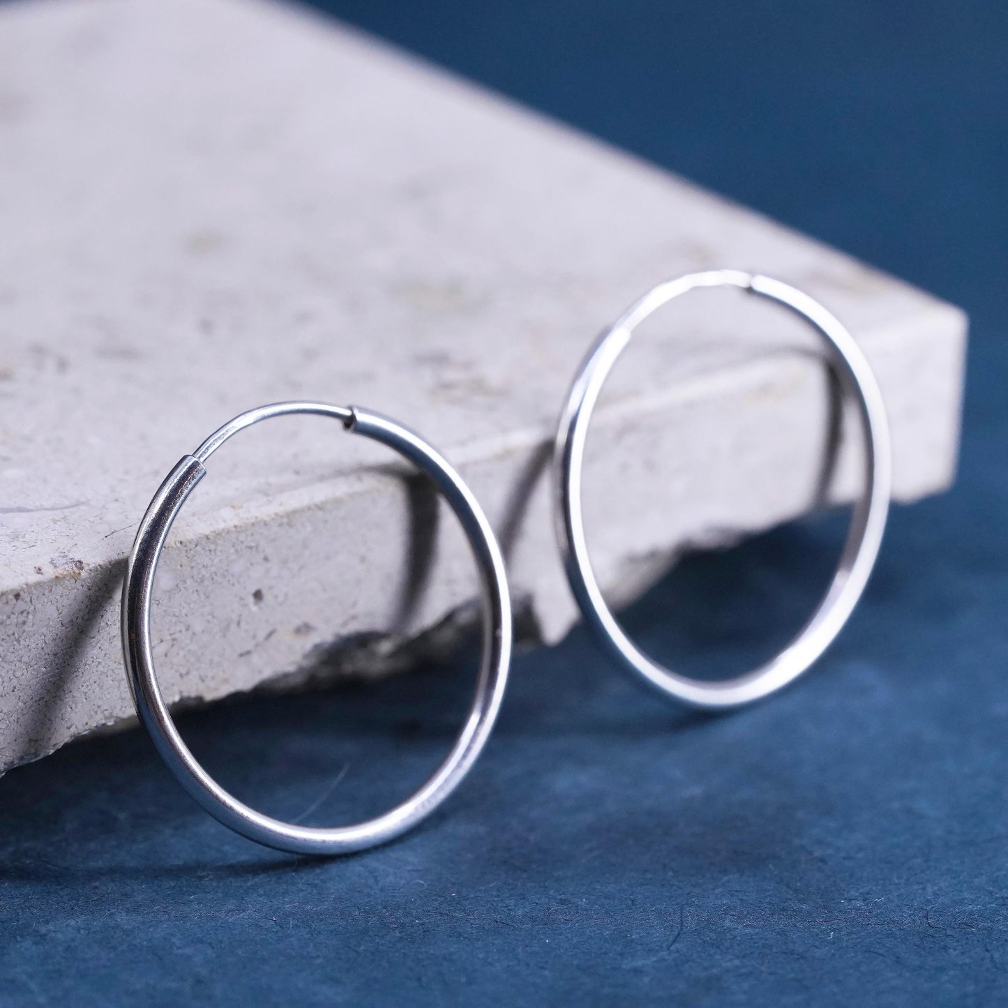 1.25”, vintage Sterling silver handmade hoop earrings, 925 huggie