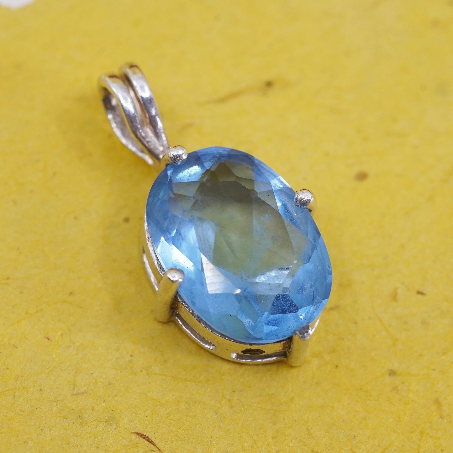 Vintage Sterling silver pendant, 925 silver with oval blue topaz