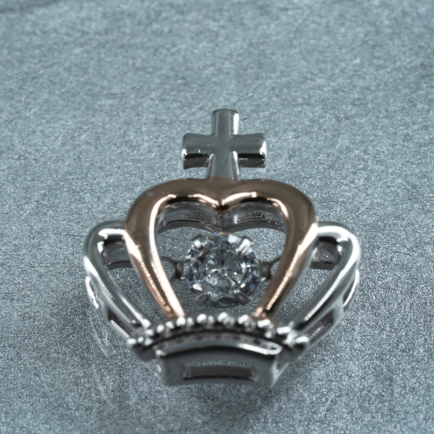 Vintage two tone sterling 925 silver crown pendant with dancing crystal