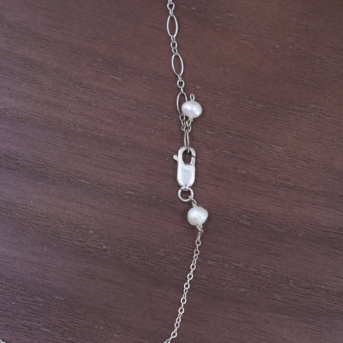 14+2”, sterling silver 925 necklace, circle chain with mother of pearl pendant