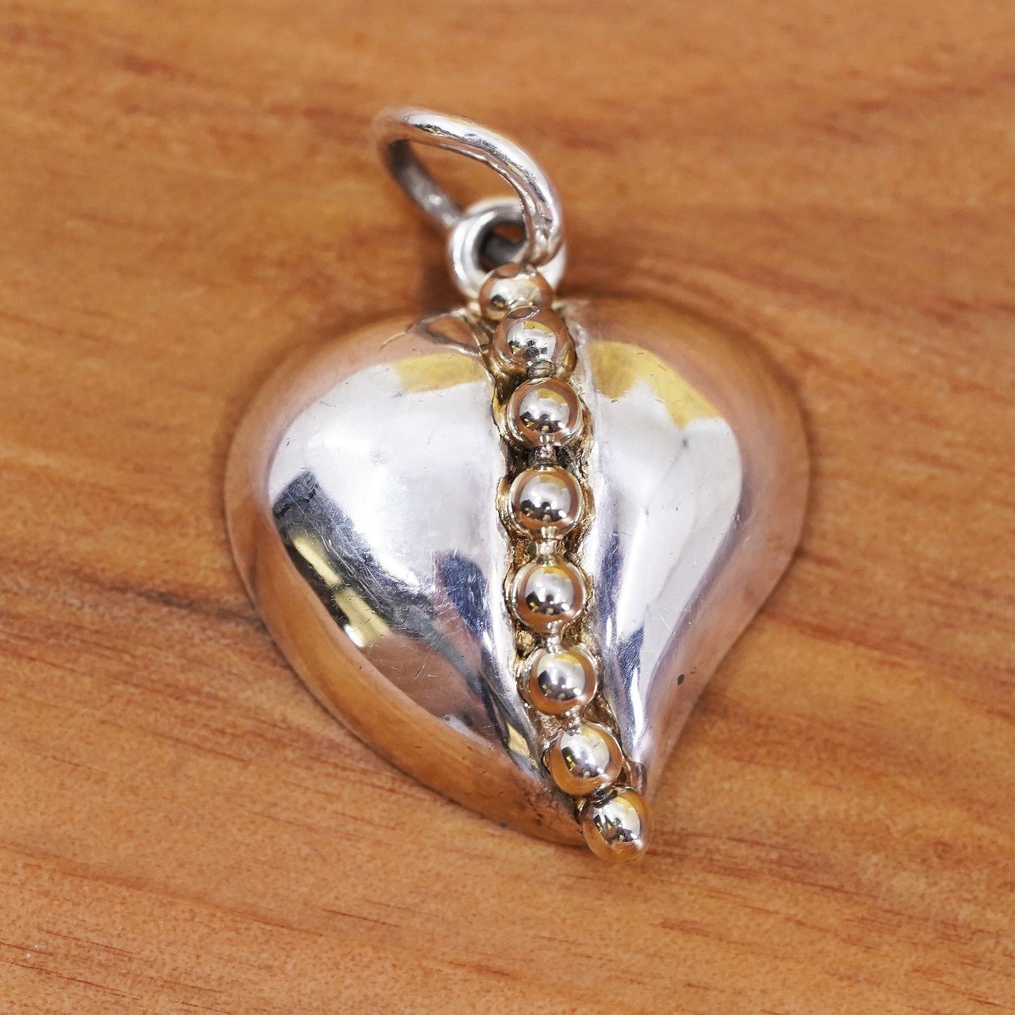 Vintage Sterling silver handmade pendant, 925 heart charm with beads