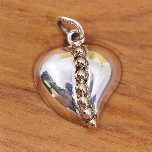 Vintage Sterling silver handmade pendant, 925 heart charm with beads