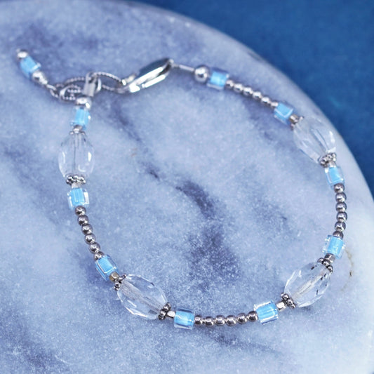 6+1”, vintage Sterling silver handmade bracelet, 925 beads w/ Swarovski crystal