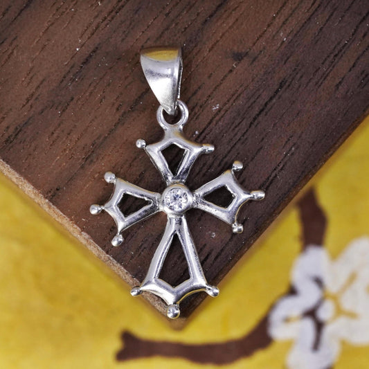 Vintage Sterling silver handmade pendant, 925 cross with Cz inlay, Christian