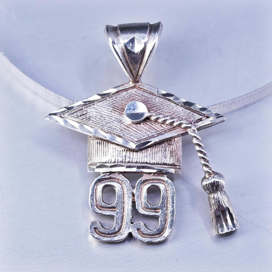 Vintage Sterling silver charm, 925 graduation trencher cap and number 99