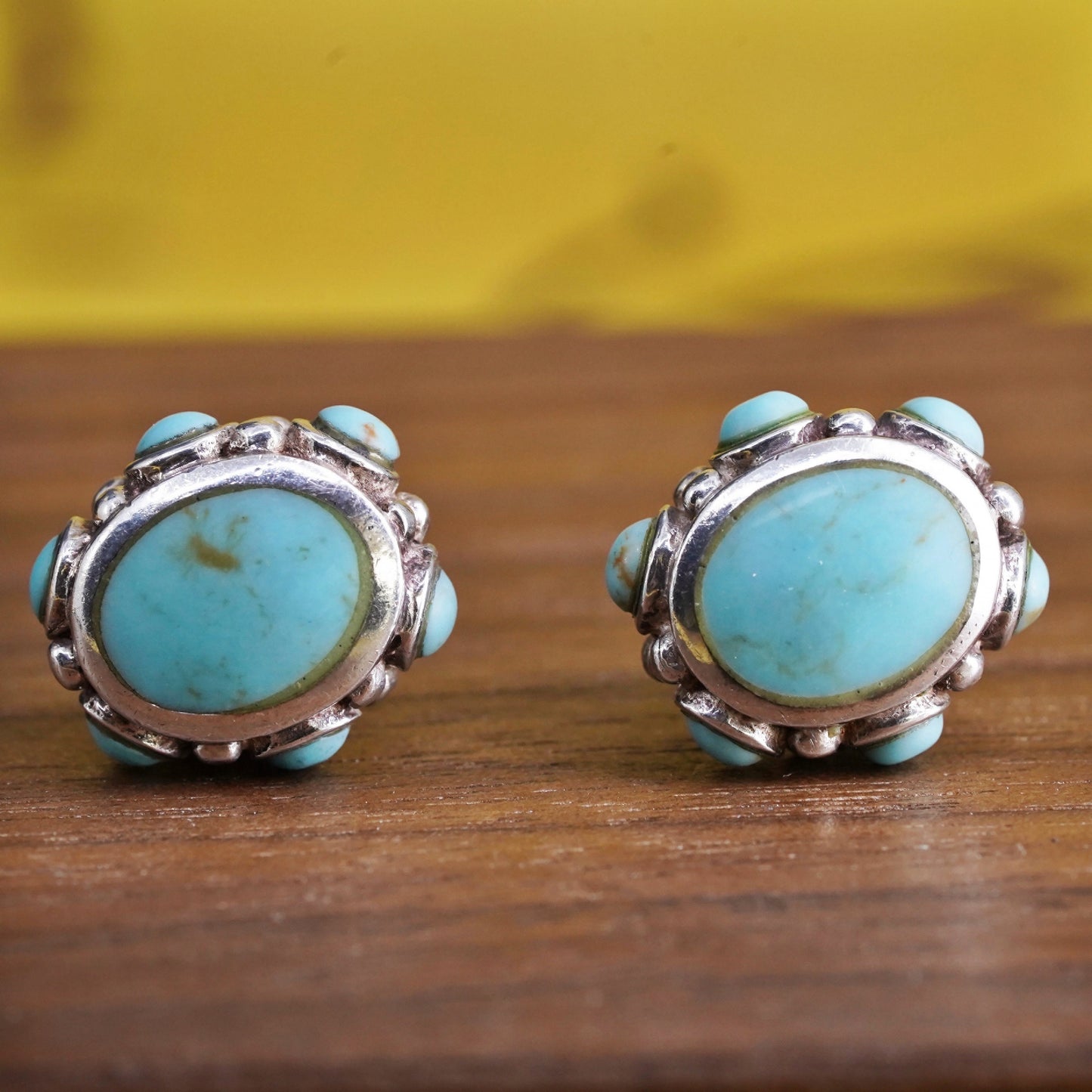 southwestern Sterling Silver Native American Earrings, 925 studs with turquoise