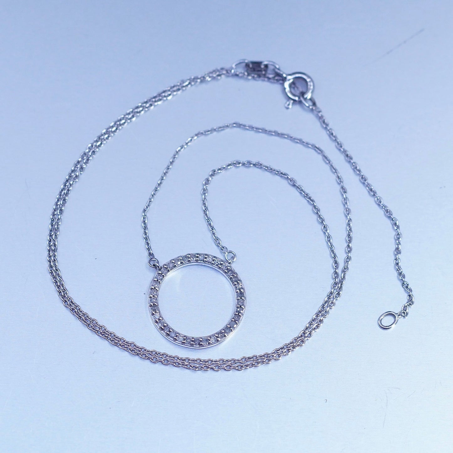 16+2”, Sterling 925 silver handmade circle necklace diamond circle pendants