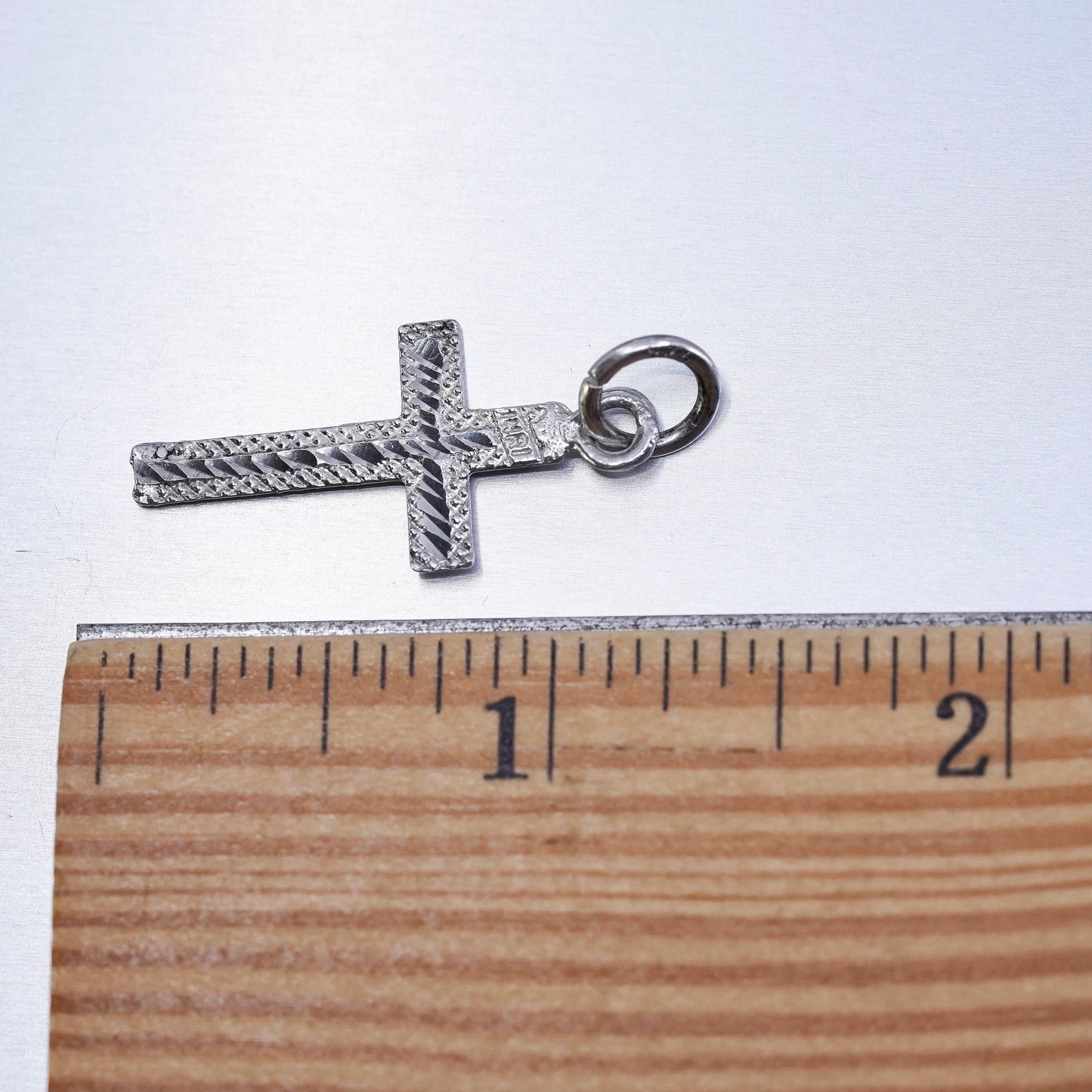 Vintage sterling 925 silver handmade textured cross charm pendant