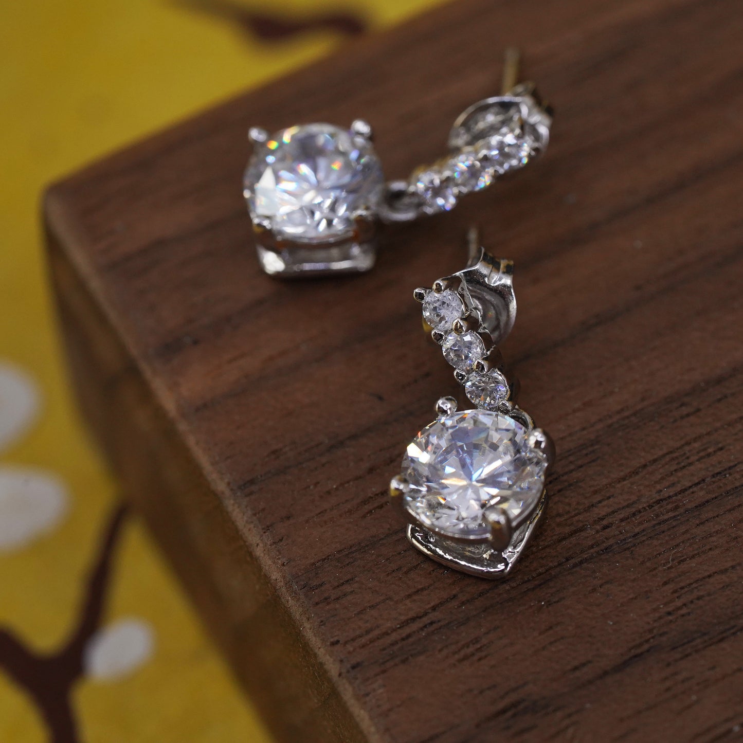 Vintage Sterling silver 925 handmade earrings with round cut CZ