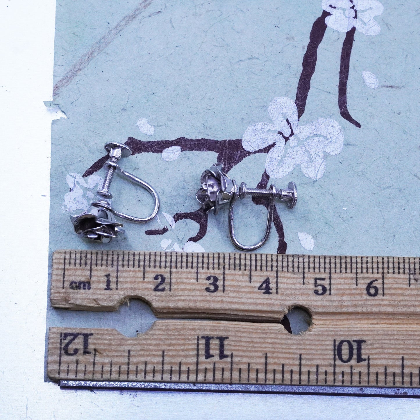 bond boyd Sterling silver handmade, 925 screw back rose flower earrings