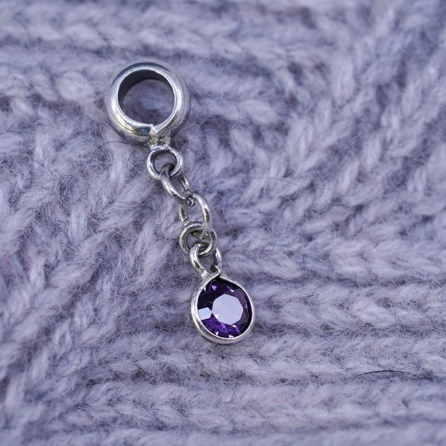 Vintage Sterling 925 silver handmade charm pendant with amethyst