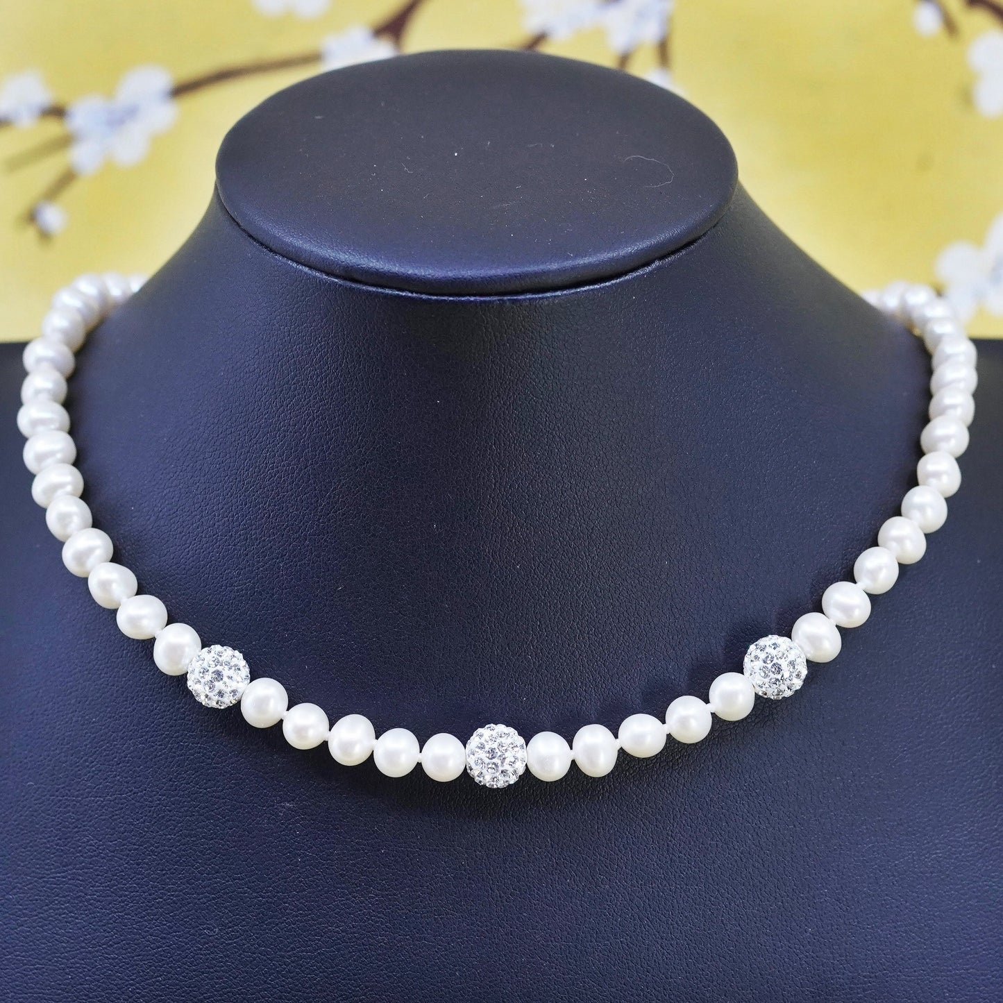 18”, Sterling silver handmade necklace, 925 clasp with 6mm white pearl beads