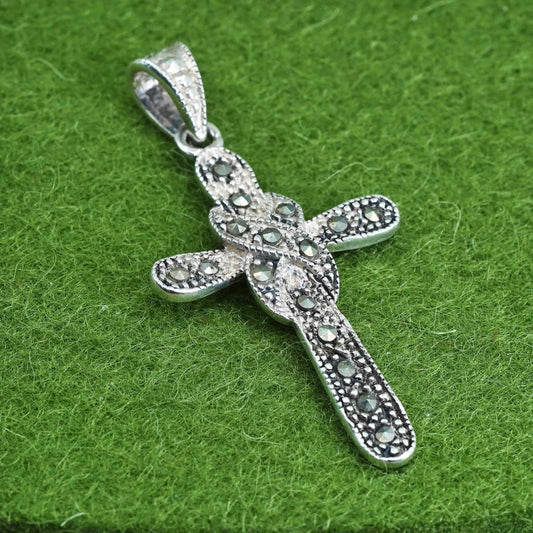 vintage sterling silver handmade pendant, 925 cross with marcasite