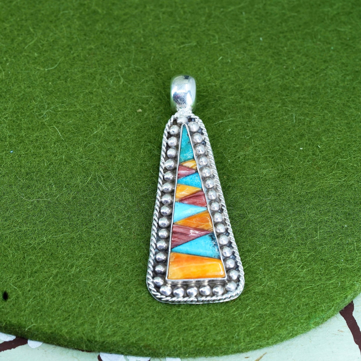 mexico Sterling 925 silver handmade triangular pendant with turquoise agate