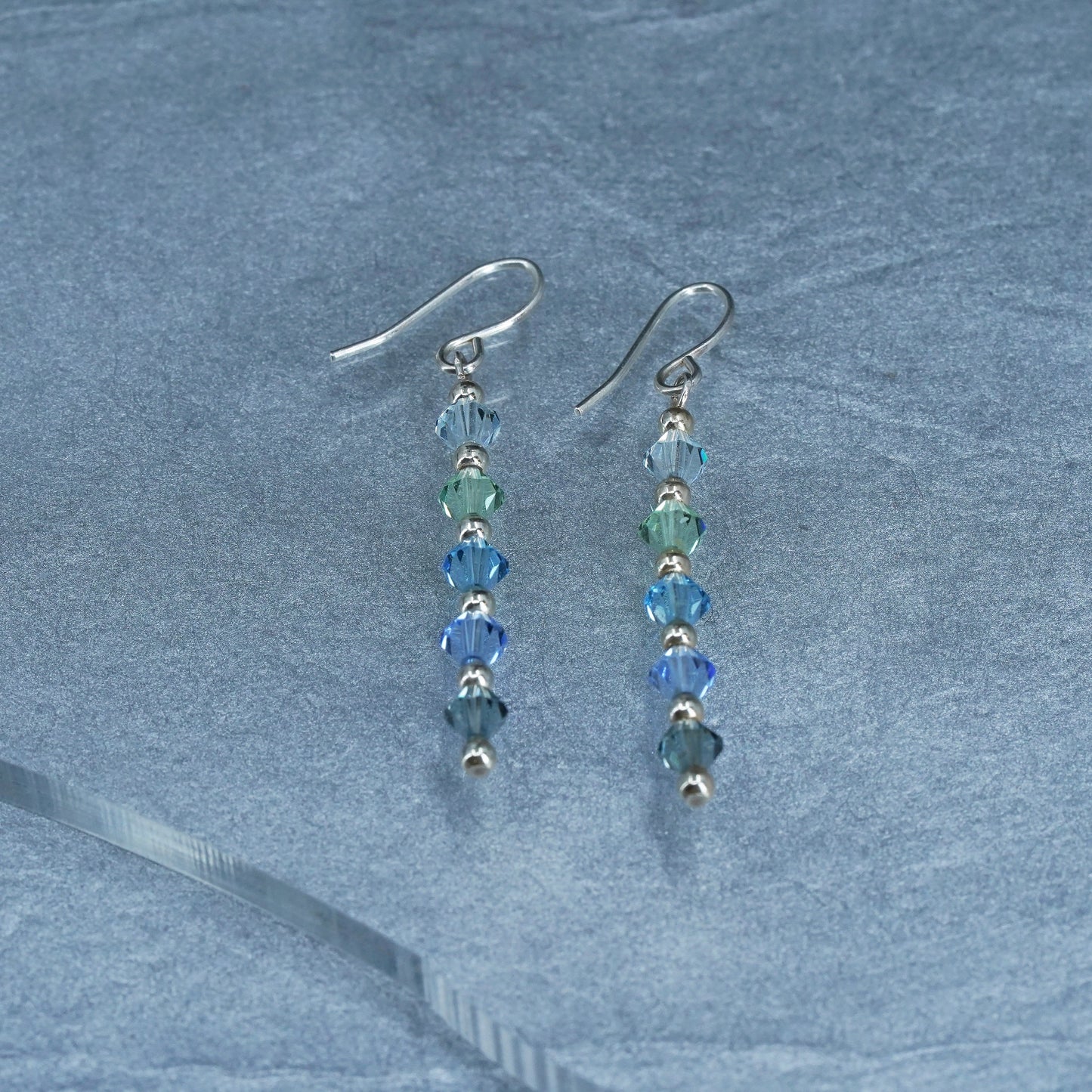 Vintage Sterling 925 silver handmade earrings with crystal beads