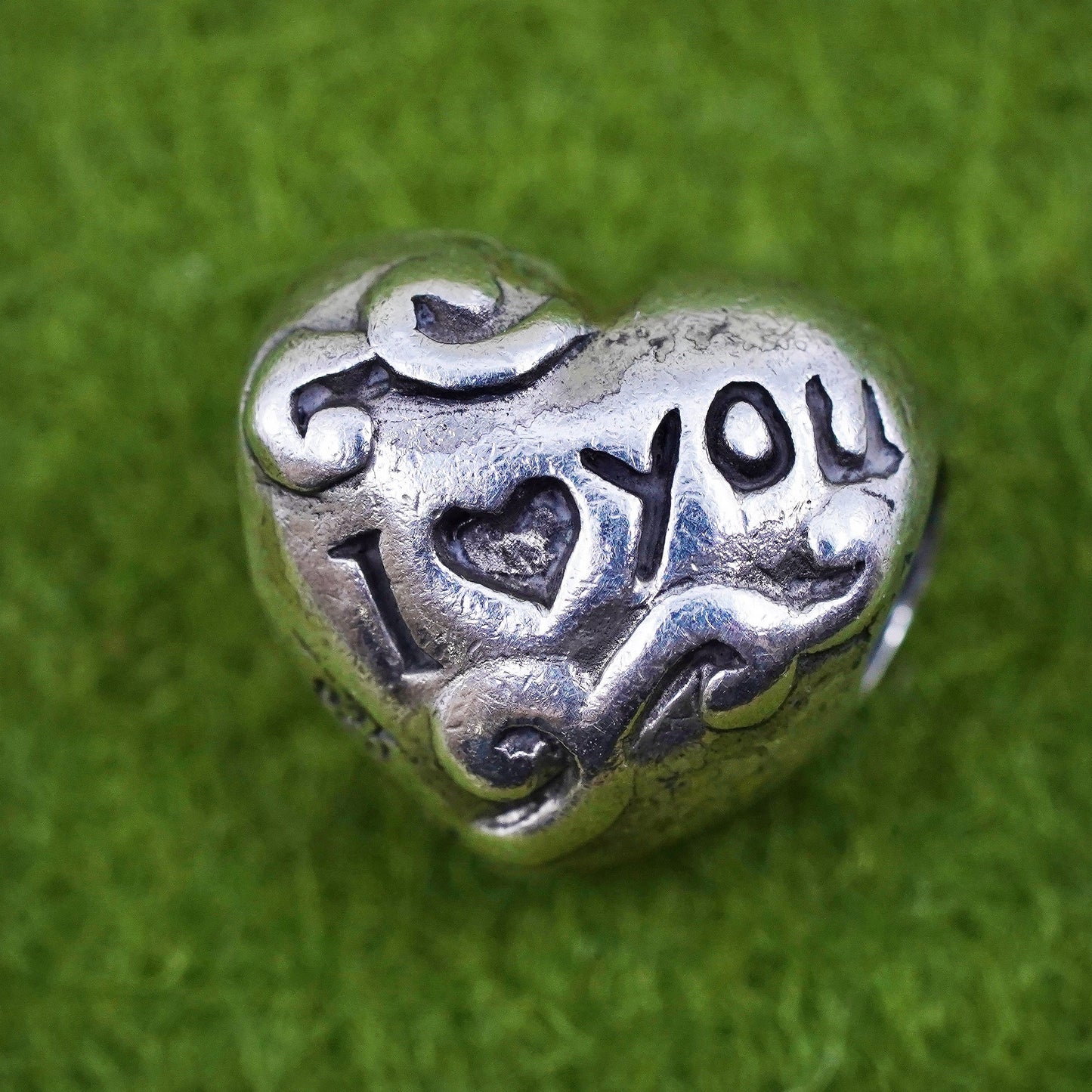 Vintage IBB Sterling silver bead charm, 925 heart pendant embossed i love you