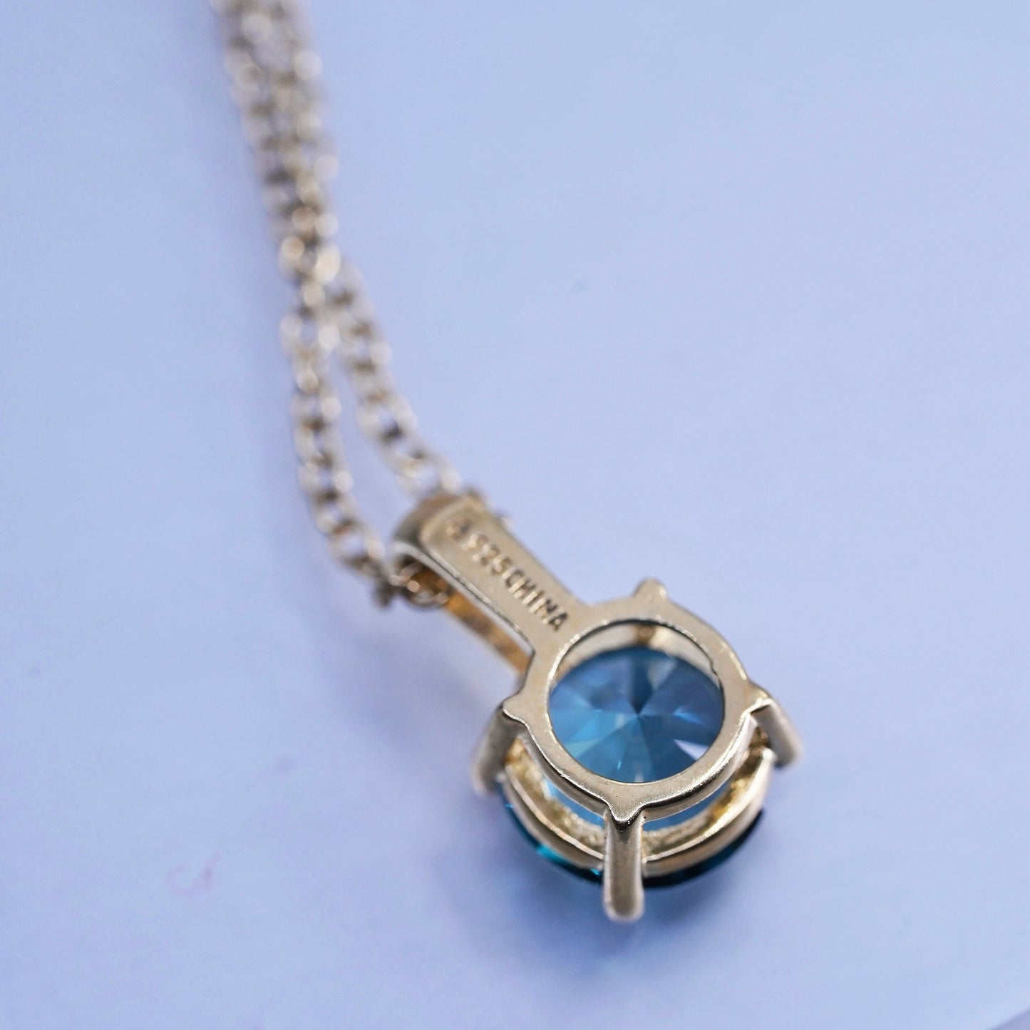 18”, vermeil gold over Sterling 925 silver circle necklace blue topaz pendant