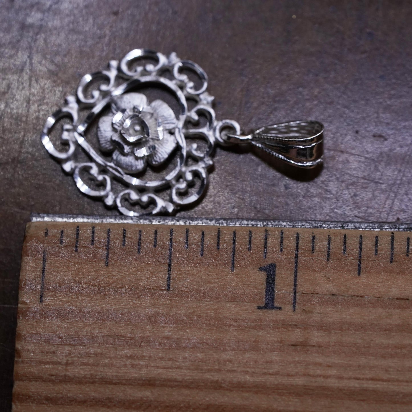 Vintage Sterling silver handmade flower pendant, 925 heart charm