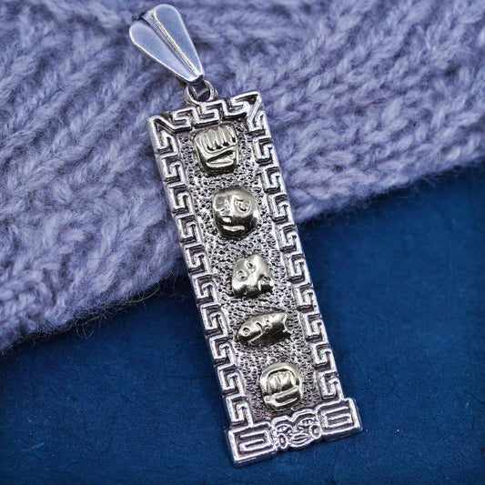 Vintage Oro Maya OM Sterling 925 Silver Two Tone Aztec Cartouche Pendant
