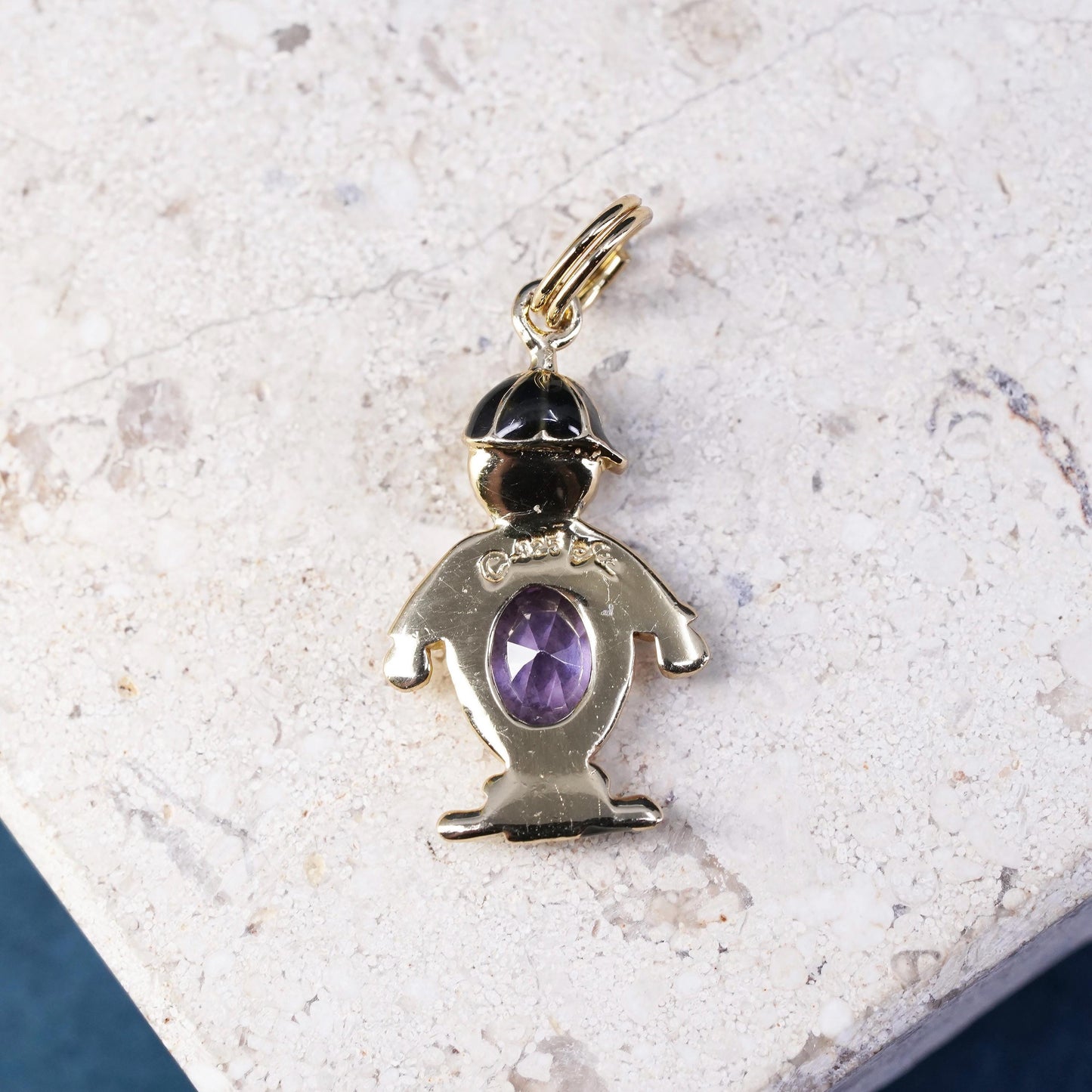 vermeil gold over sterling silver birthstone pendant, 925 boy figure amethyst