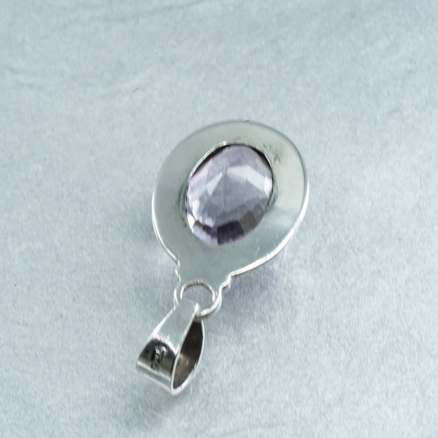 Vintage sterling 925 silver handmade oval pendant with amethyst