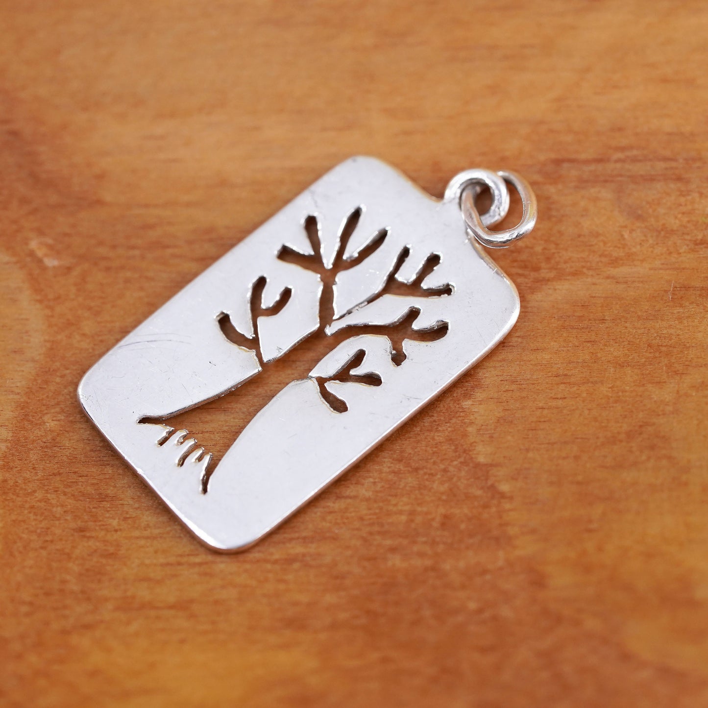 Vintage Sterling 925 silver handmade tag, tree cutout charm pendant