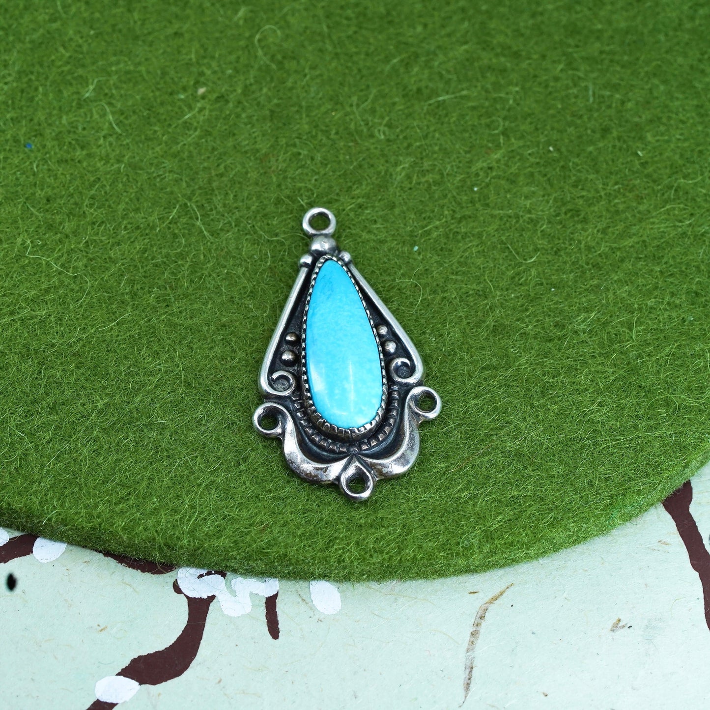 Native American Bell post Sterling silver pendant, 925 teardrop with turquoise