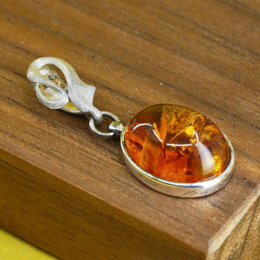 Vintage Sterling silver 925 handmade pendant with amber