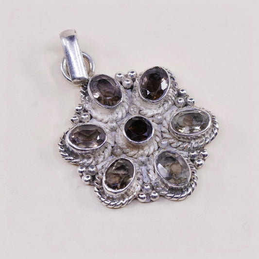 VTG sterling silver handmade pendant, 925 w/ smoky topaz pendant