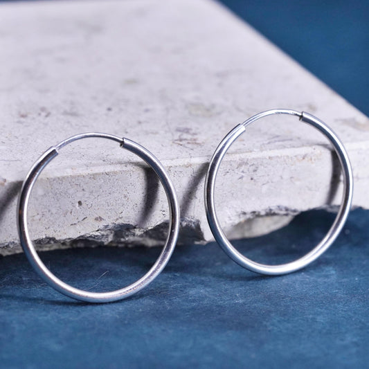 1.25”, vintage Sterling silver handmade hoop earrings, 925 huggie