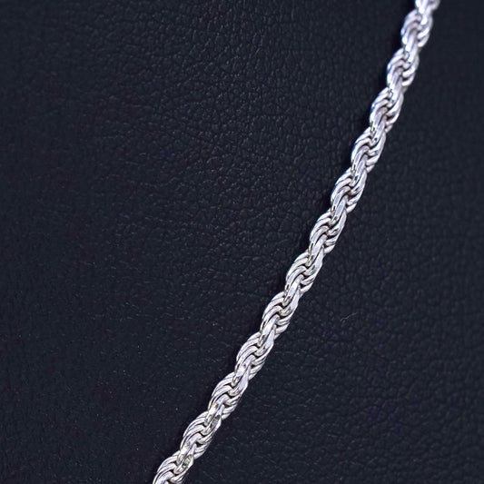 16” 2mm, vintage sterling silver necklace, 925 rope chain