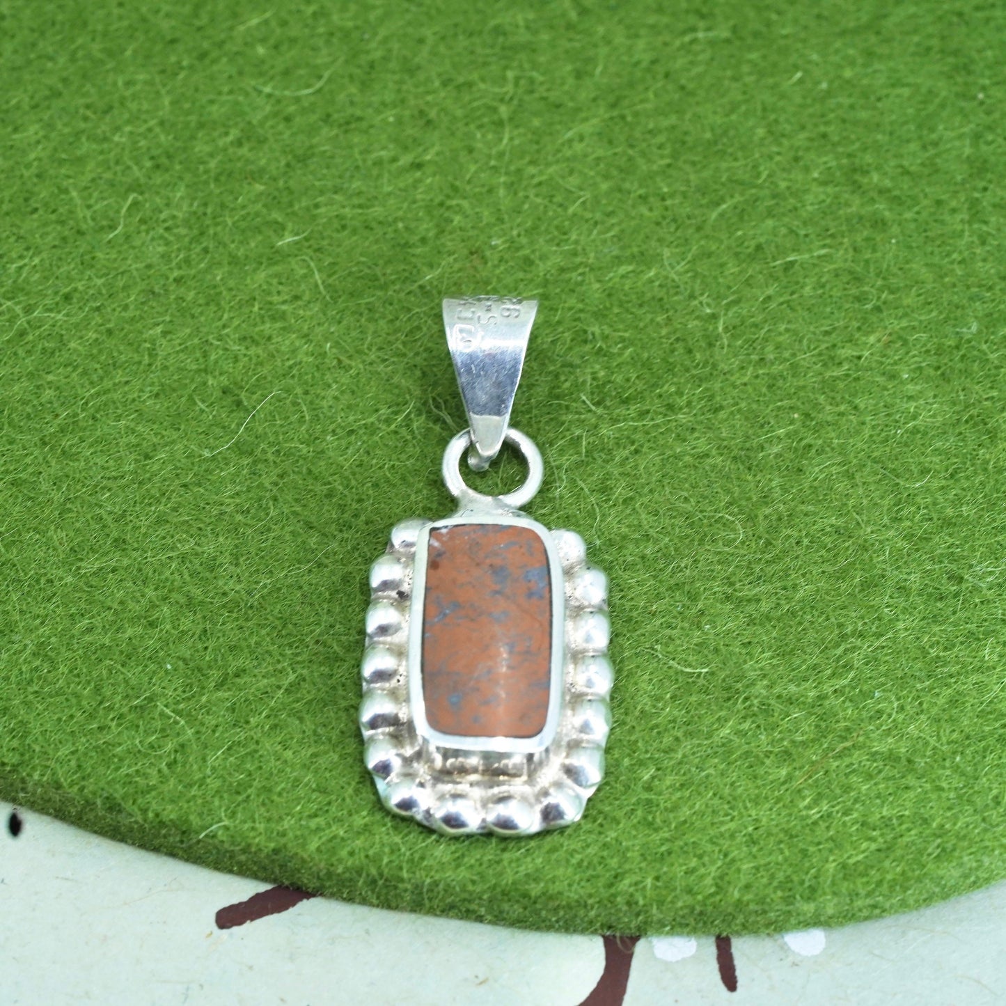 Vintage southwestern Sterling 925 silver handmade long pendant jasper beads