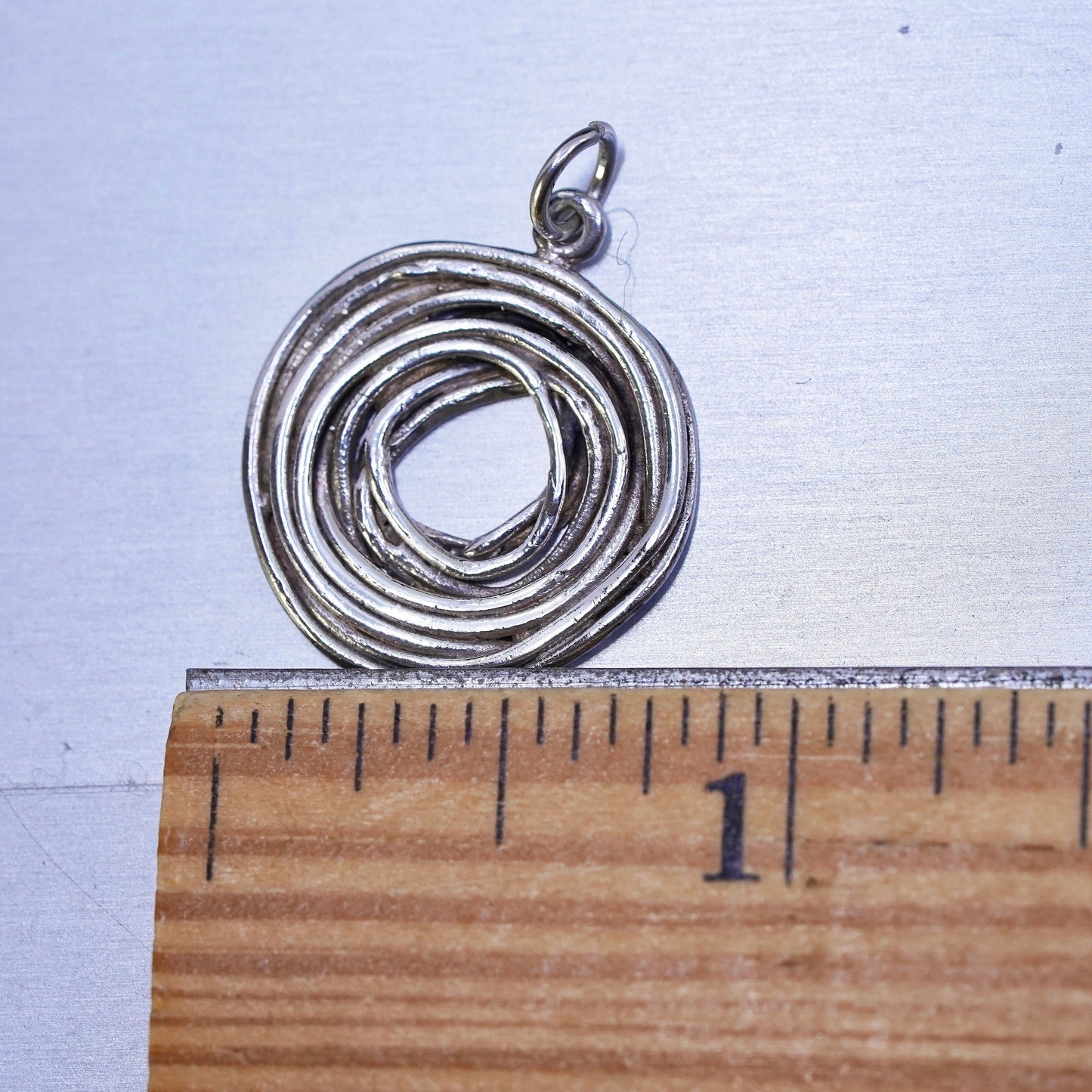 vintage sterling silver handmade pendant, 925 wired circle charm