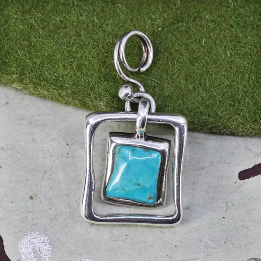 vintage Barse sterling 925 silver handmade square pendant with turquoise