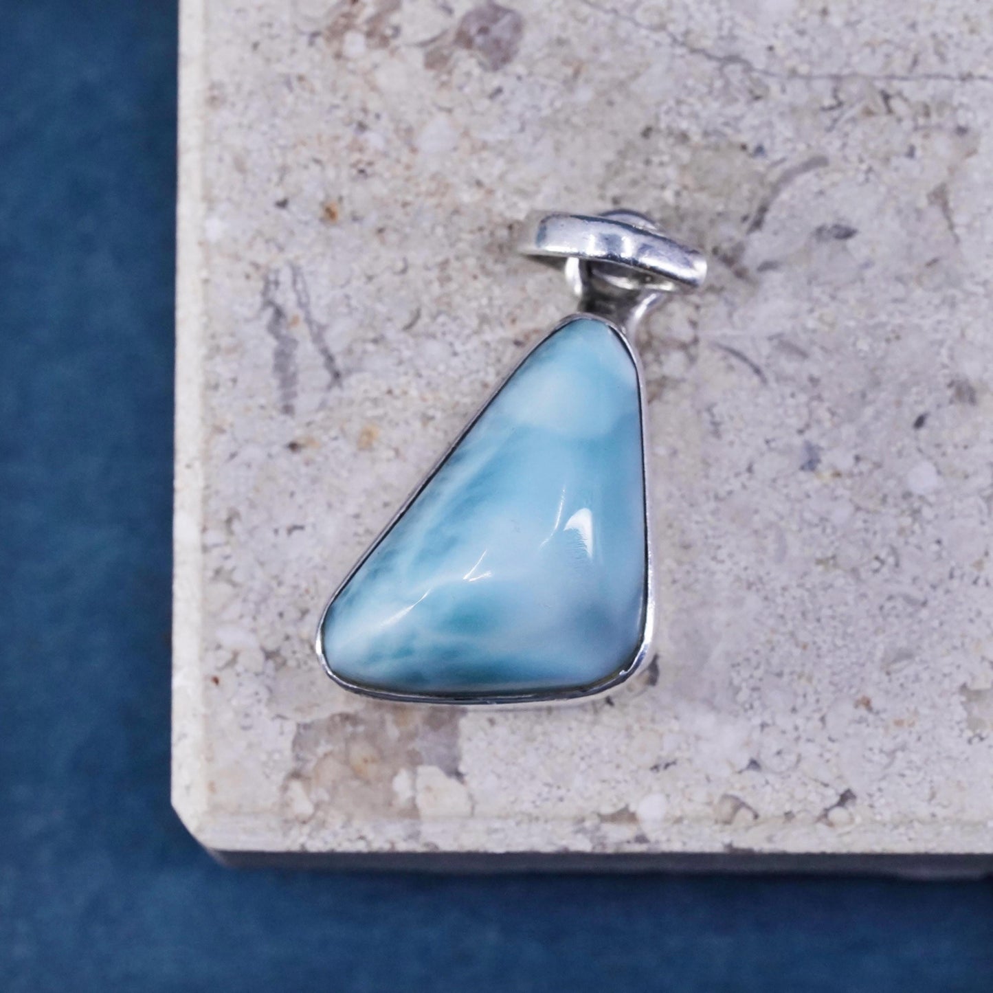 Vintage Sterling 925 Silver Handmade Pendant with pyramid Larimar