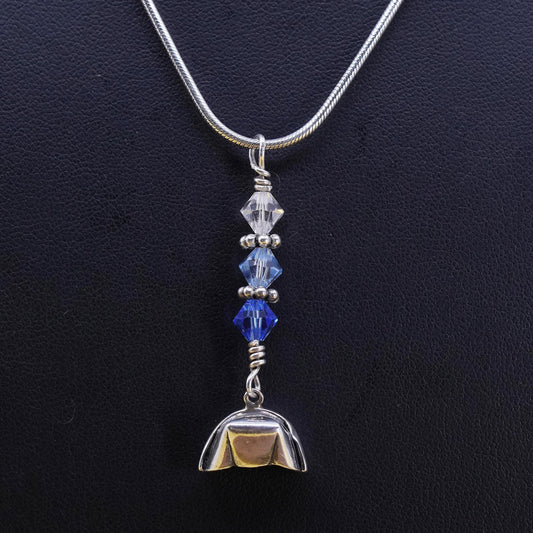 18" Sterling silver necklace, Italy 925 snake chain with blue crystal nurse cap