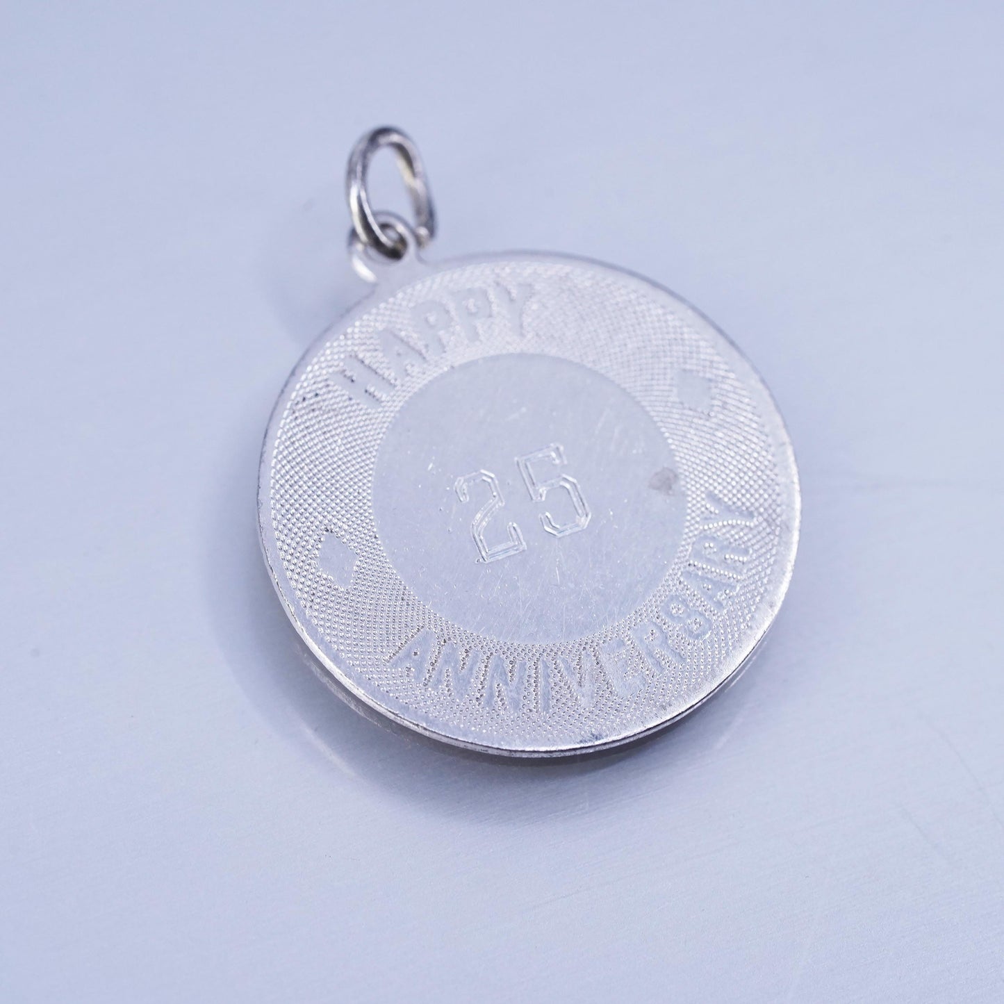 sterling 925 silver handmade pendant tag charm engraved “ happy anniversary 25”